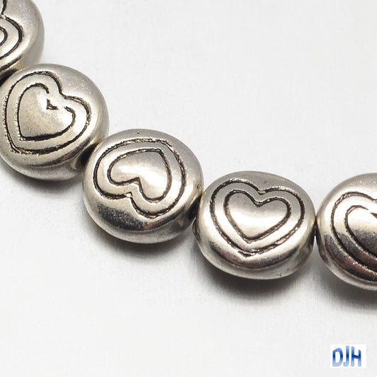 30pcs Antique Silver Heart Disc Spacer Beads Tibetan Style 6.5x3mm Hole 1mm