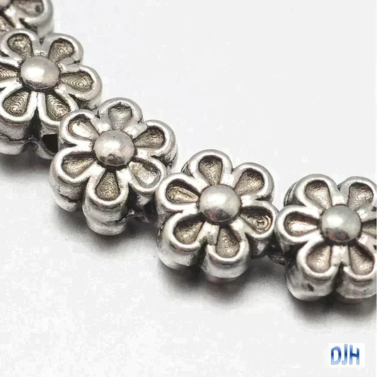 35pcs Antique Silver 6 Petal Flower Spacer Beads Tibetan Style 6.5x4.5mm Hole 1m