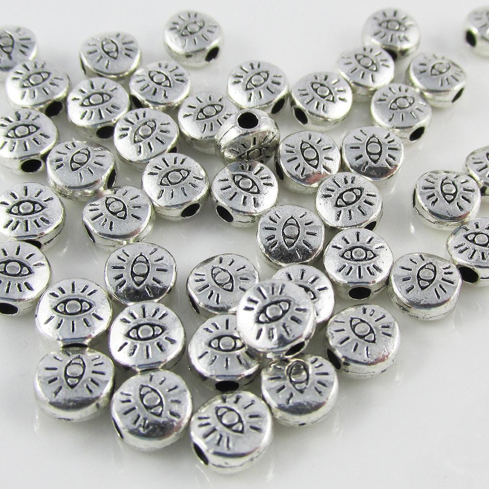 50pcs Round Disc Evil Eye Spacer Beads Tibetan Style 6mm Hole 1.8mm