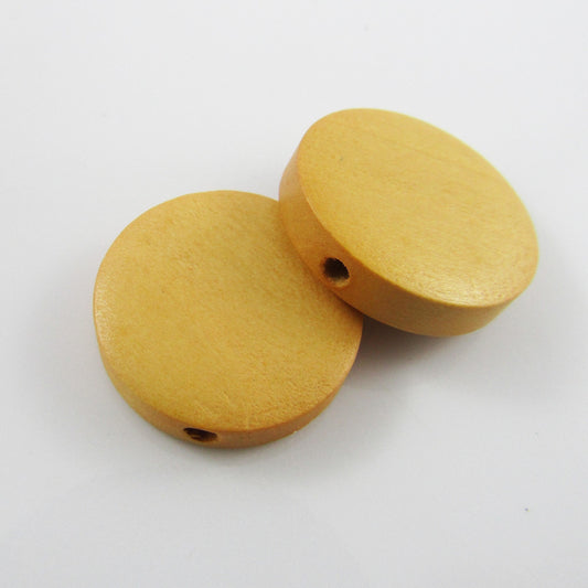 50pcs in random pairs Flat Round Disc Bead Painted Wood 20x5mm Hole 2mm