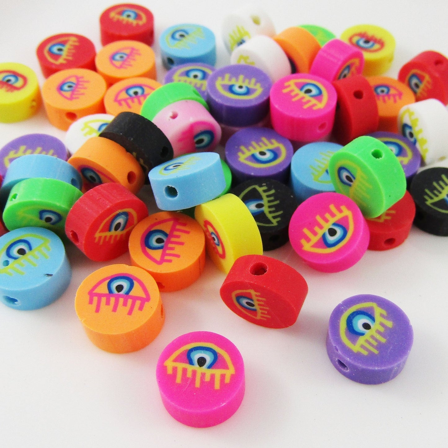 Bulk 50pcs Polymer Clay Evil Eye 9.5x9.5x4mm Hole 1.6mm