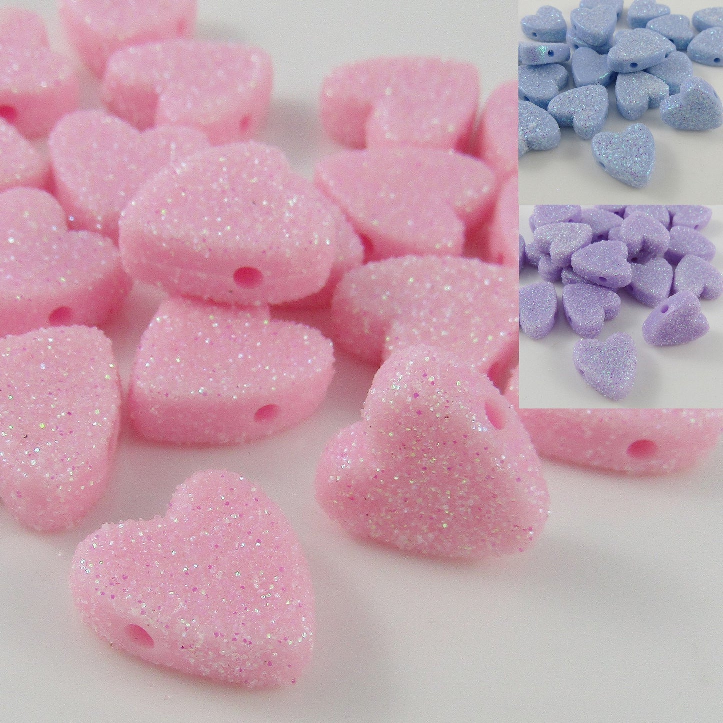 Bulk 20pcs Glitter Love Heart Bead Acrylic Opaque 13x13mm Hole 1.5mm Pick Colour