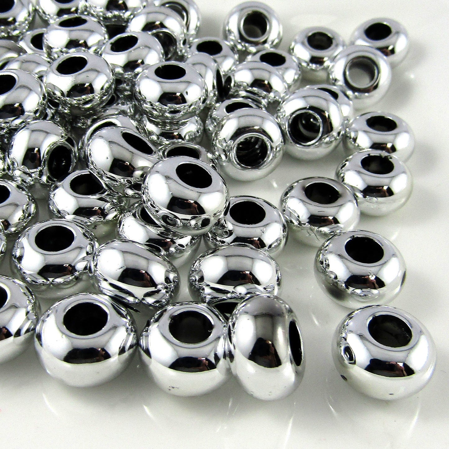 50pcs Metallic UV Plated Rondelle Craft Bead Silver Acrylic 14x8mm Hole 5.5mm