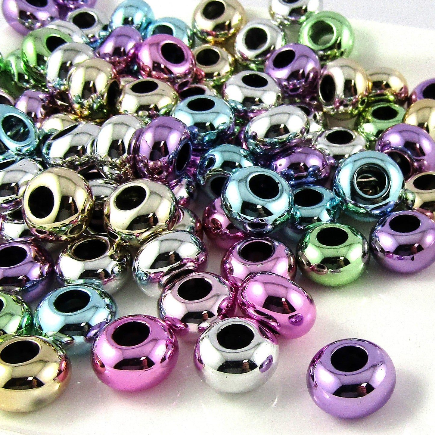 50pcs Metallic UV Plated Rondelle Craft Bead Mixed Acrylic 14x8mm Hole 5.5mm