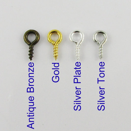 200pk Screw Eye Pin Peg Bails 8x4x1mm with 2mm hole Select Colour