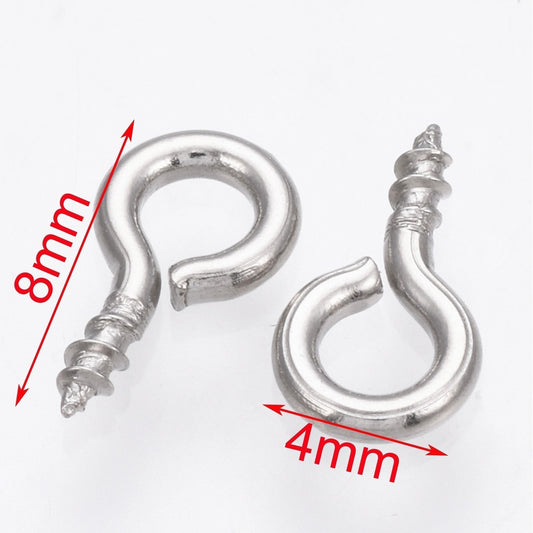 100pk Screw Eye Pin Peg Bails 304 Stainless Steel 8x4x1mm with 2mm hole