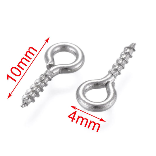 100pk Screw Eye Pin Peg Bails 304 Stainless Steel 10x4x1mm with 2mm hole