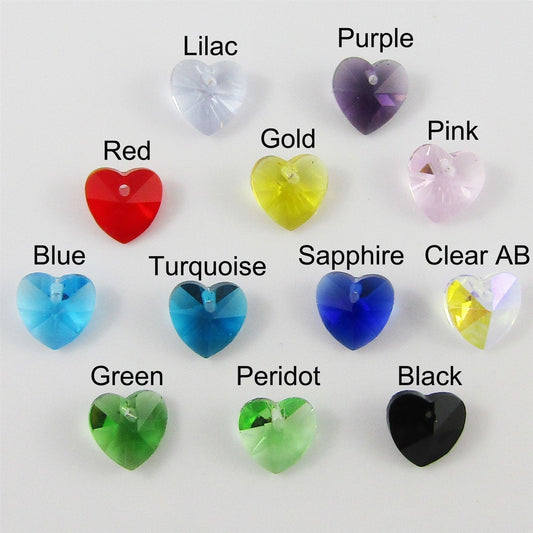 Bulk 10pcs Glass Faceted Heart Charm Pendant 10mm Select 12 Colours