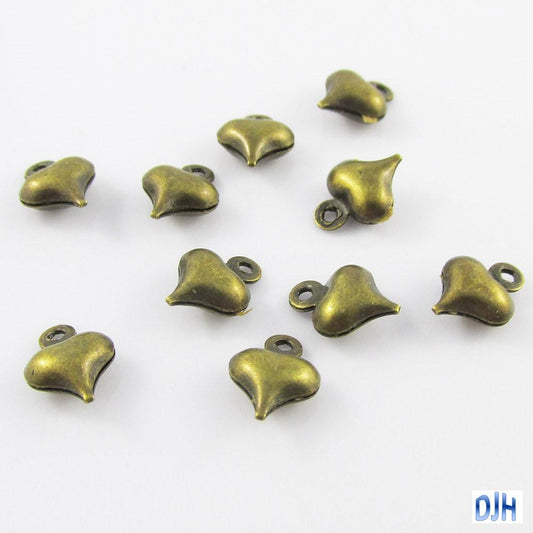 Bulk Pack of 10 Tiny Puffy Heart Charm Pendant 9x6mm Select Colour