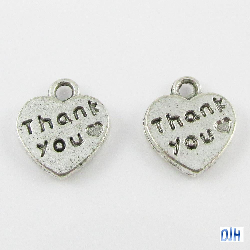 Bulk Thank You Heart Flat Double Sided Charm Pendant Select Qty