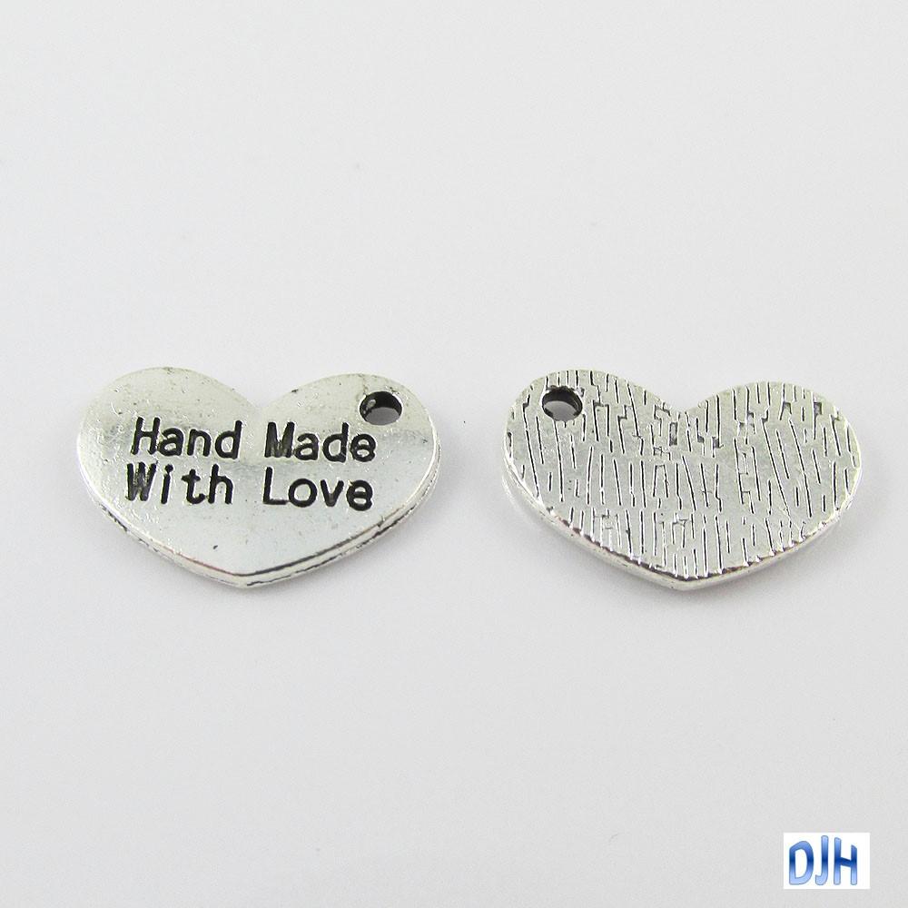 Bulk Hand Made with Love Heart Charm Pendant Message Charm 15x10mm Select Qty
