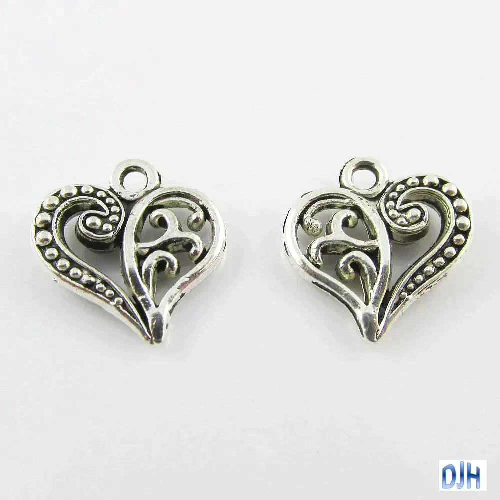 Bulk Filigree Heart Charm Pendant Love Wedding Antique Silver 13x14mm Select Qty
