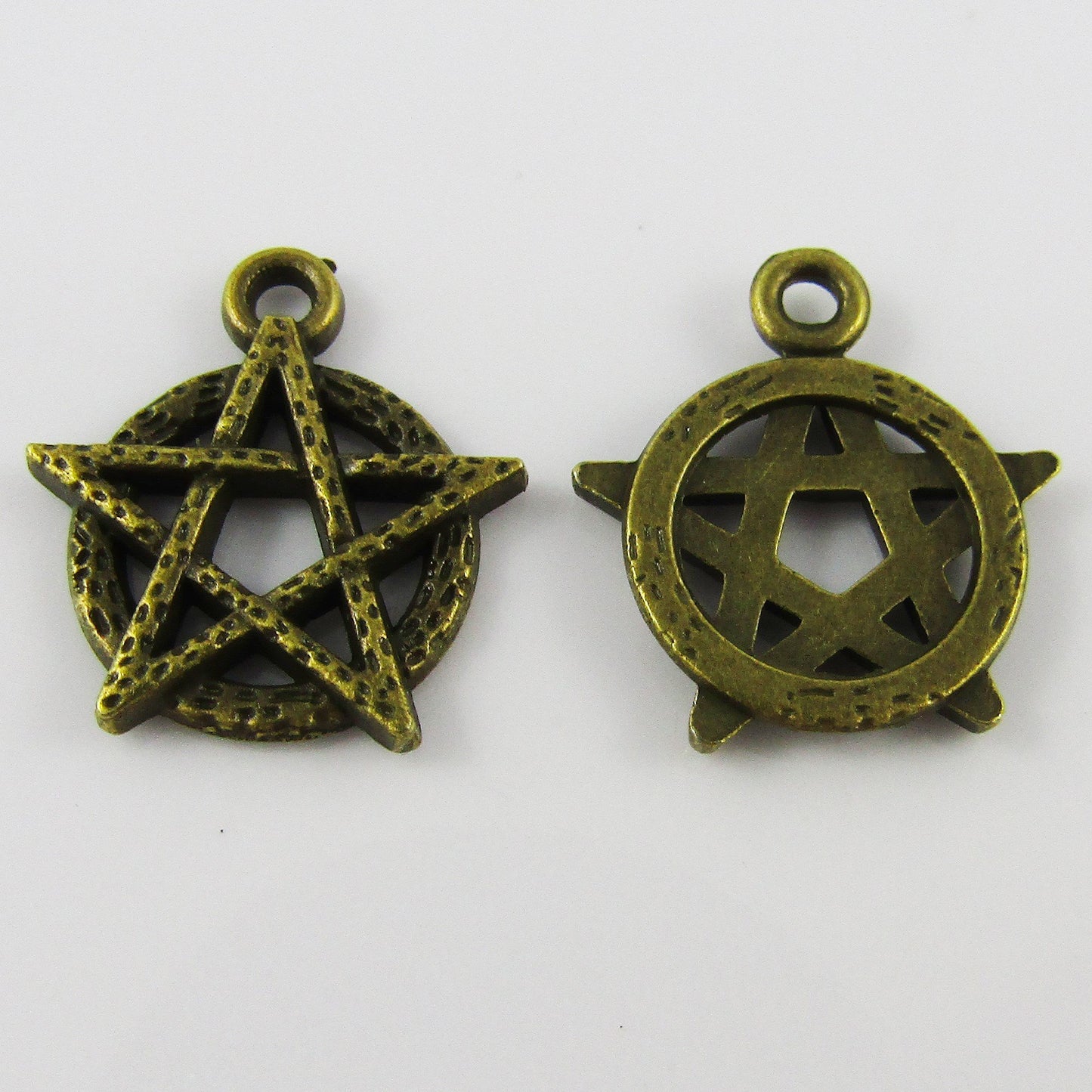 Bulk Wicca Pentagram Charm Pendant Antique Bronze Alloy 18x19mm Select Qty