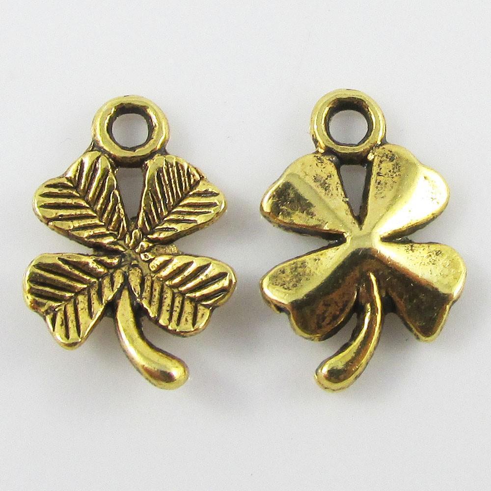 Bulk Four Leaf Clover Charm Pendant Good Luck Antique Gold 15x10mm