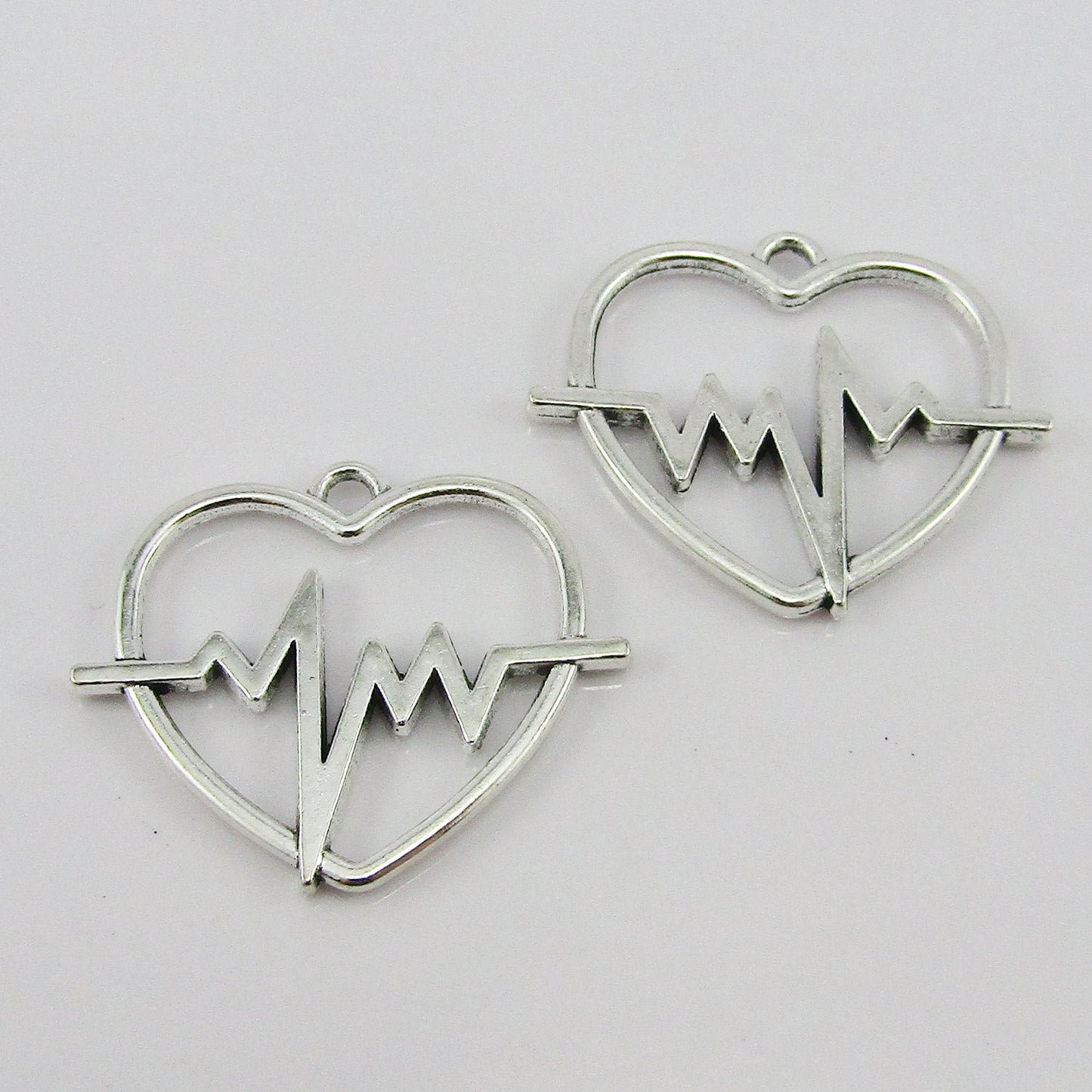 Bulk Heartbeat Hollow Heart Charm Pendant Silver Tone 24.5x29x2mm Select Qty