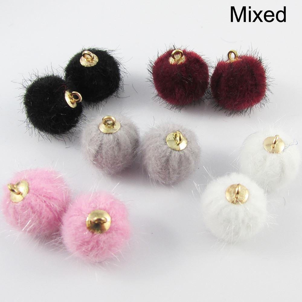 Bulk 10pce Fuzzy Pom Pom Ball Charm Pendant Faux Mink Fur Select Colour