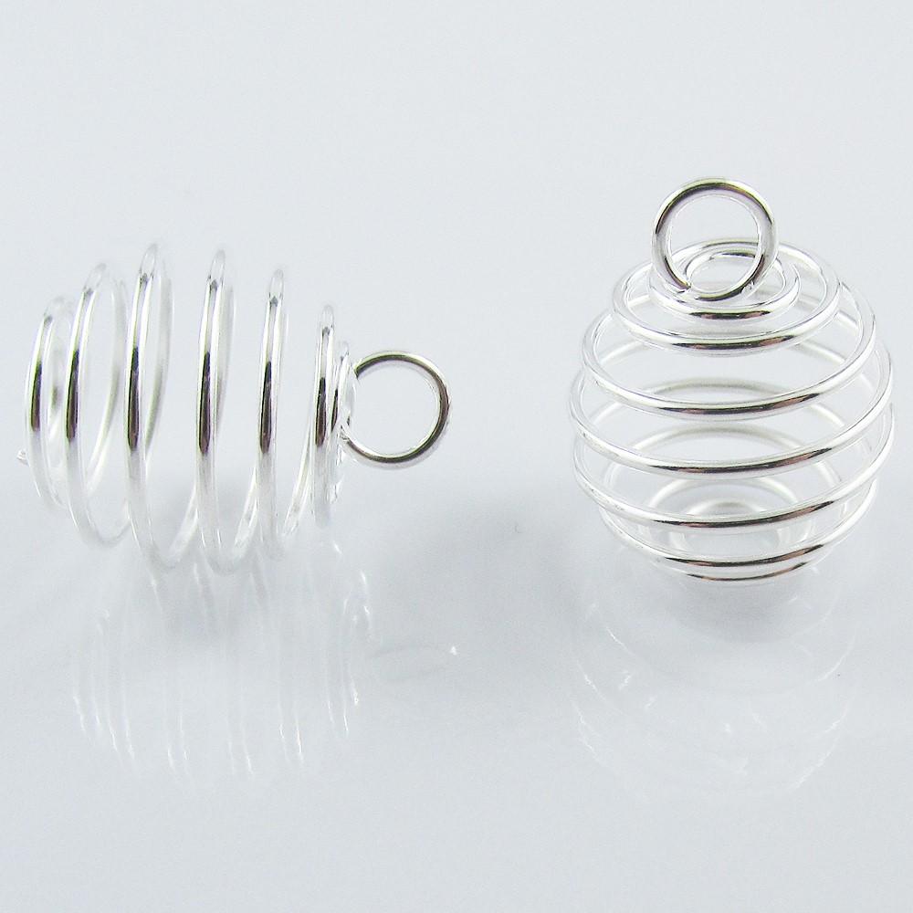 Bulk 5pce Lantern Bead Cage Charm Spiral Pendant Wire 17x14mm Silver Plate