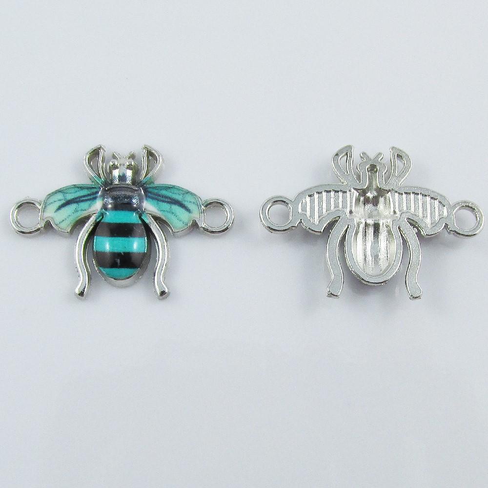 Bulk 10pcs Enamel Bee Charm Connector 16x22.5x2.5mm Hole 2mm