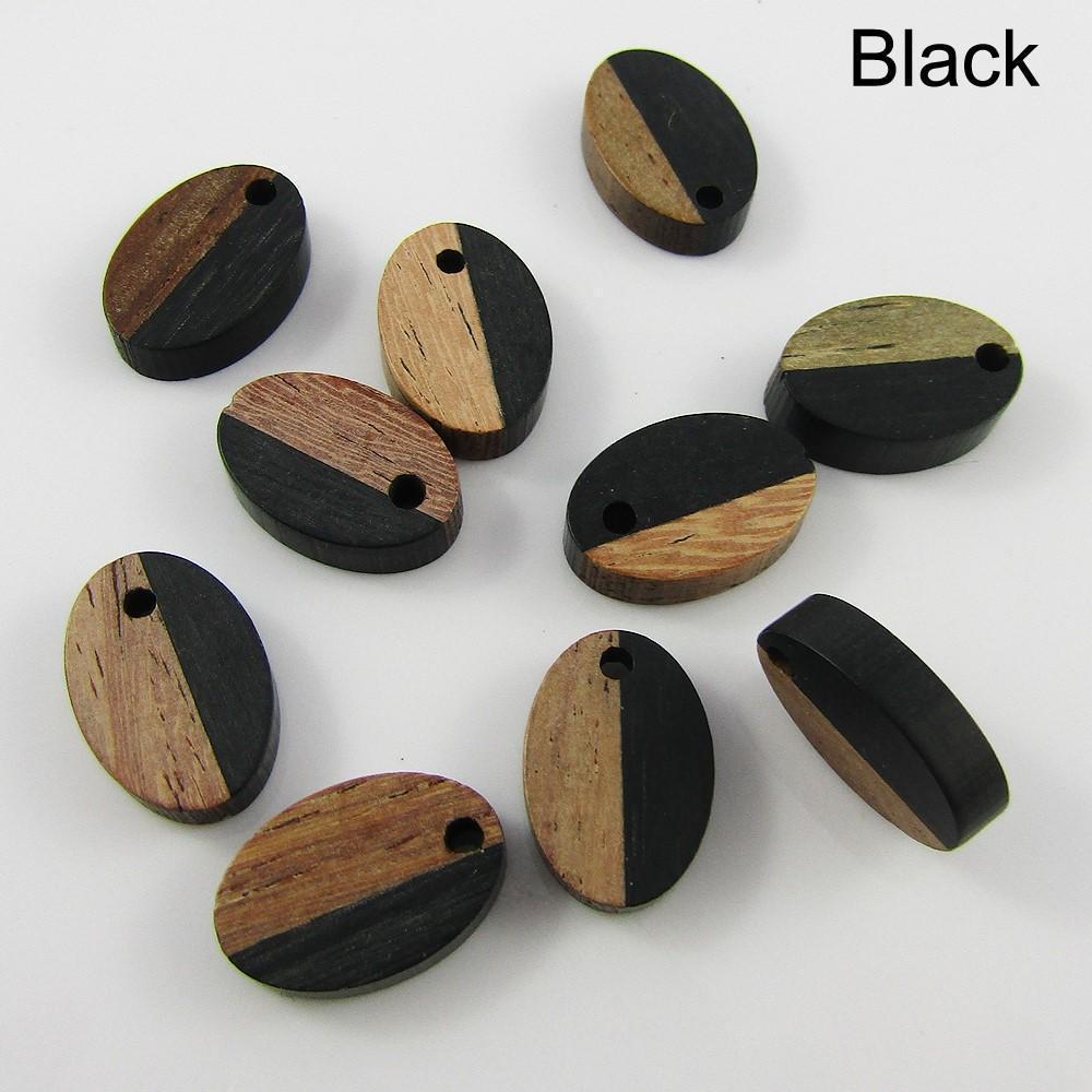 Bulk 10pc Resin & Wood Oval Charm Pendant 15x10mm Select Colour