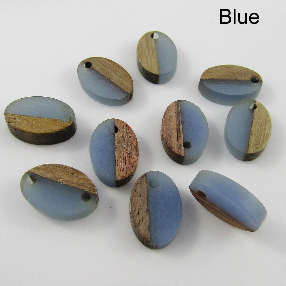 Bulk 10pc Resin & Wood Oval Charm Pendant 15x10mm Select Colour