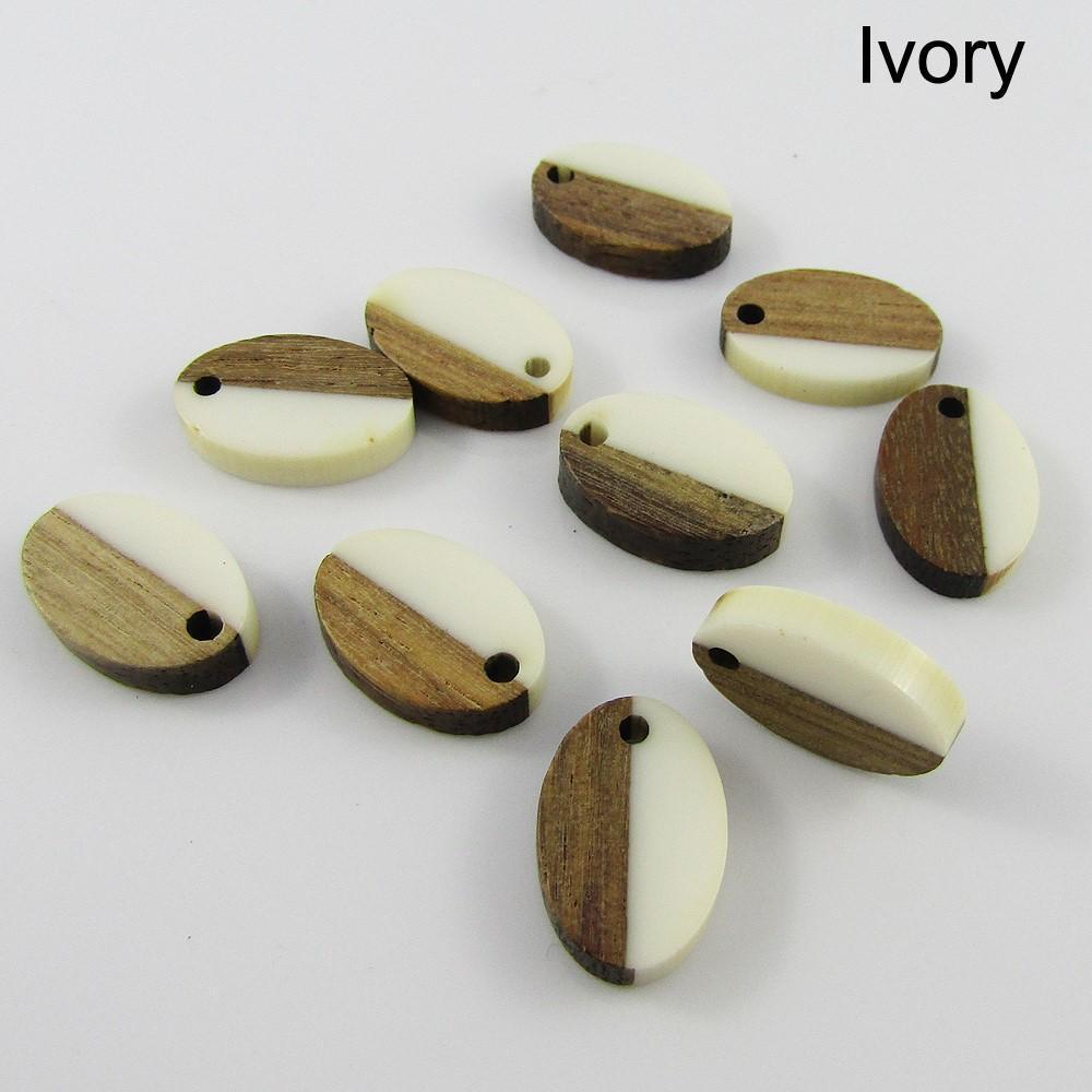 Bulk 10pc Resin & Wood Oval Charm Pendant 15x10mm Select Colour
