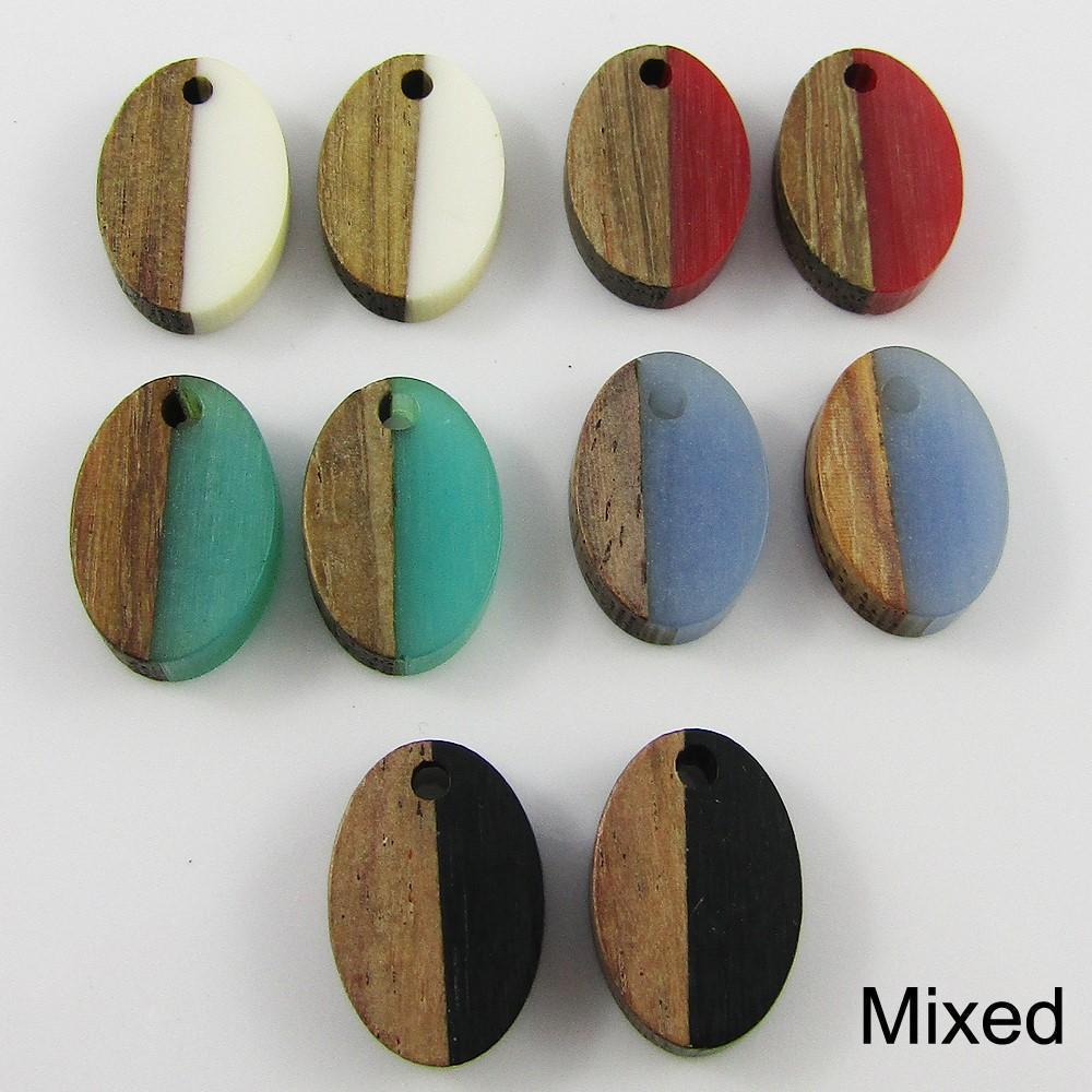 Bulk 10pc Resin & Wood Oval Charm Pendant 15x10mm Select Colour