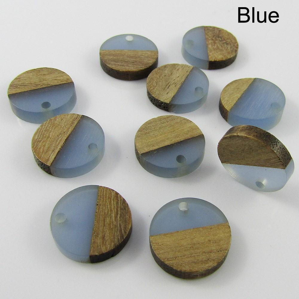 Bulk 10pcs Resin & Wood Round Disc Charm Pendant 15mm Select Colour