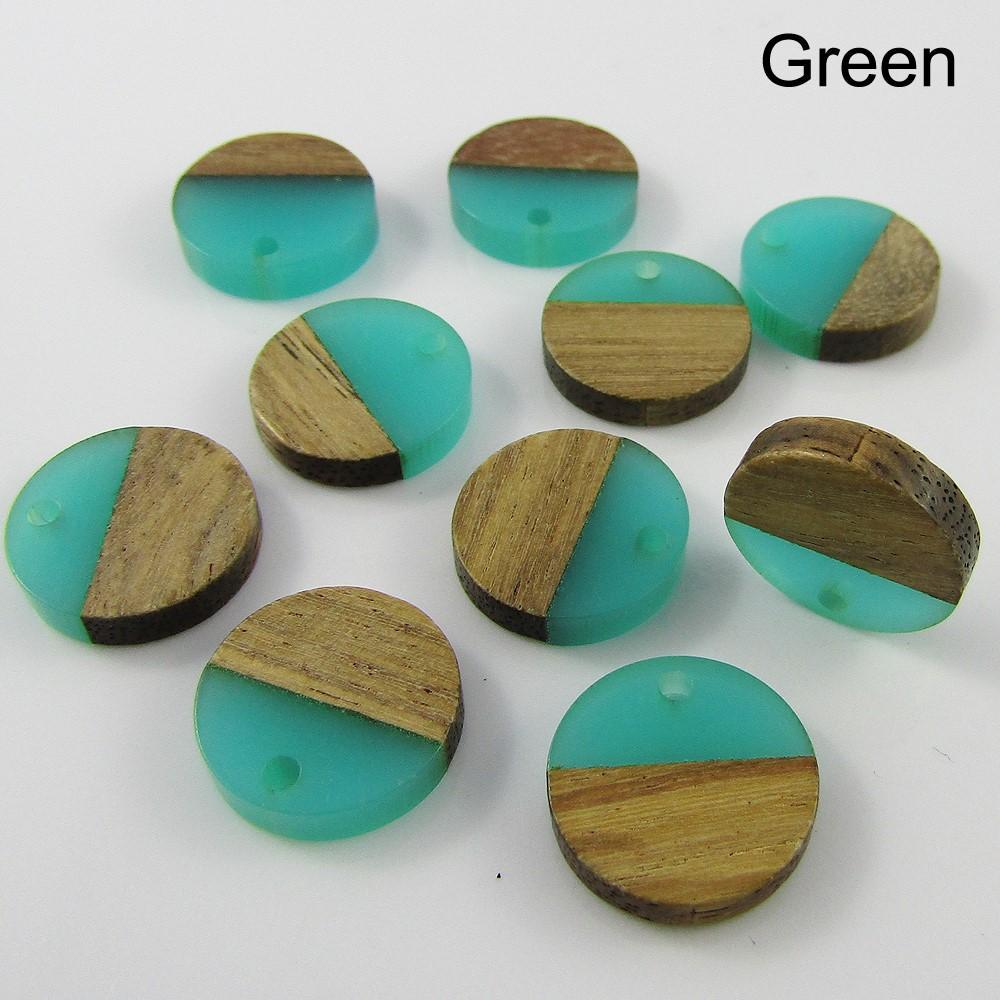 Bulk 10pcs Resin & Wood Round Disc Charm Pendant 15mm Select Colour