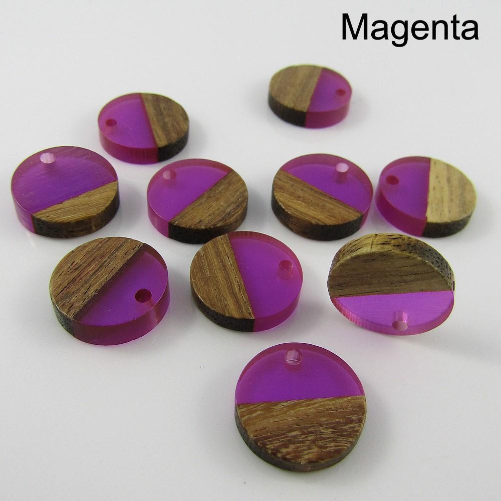 Bulk 10pcs Resin & Wood Round Disc Charm Pendant 15mm Select Colour