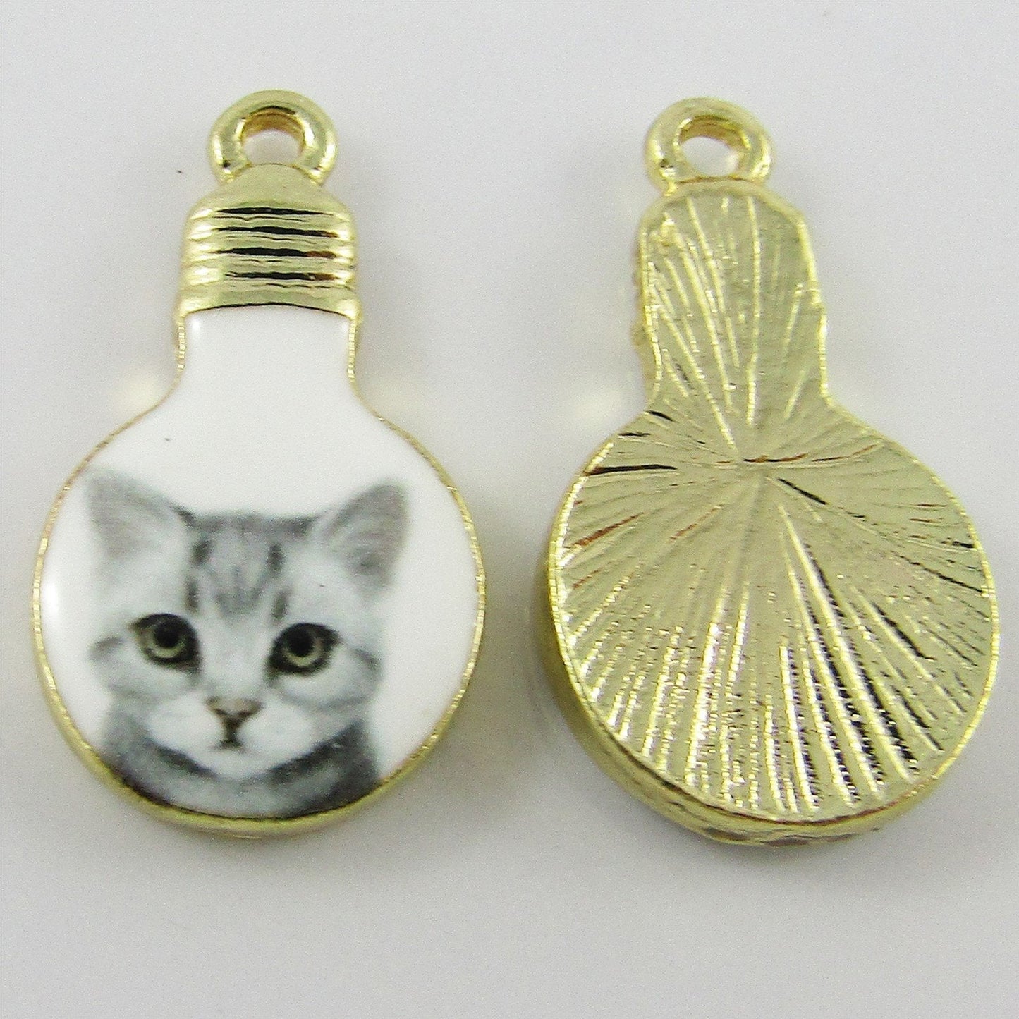 Bulk 10pce Enamel Cat in a Light Bulb Charm Cat Lover Charm 22x12mm