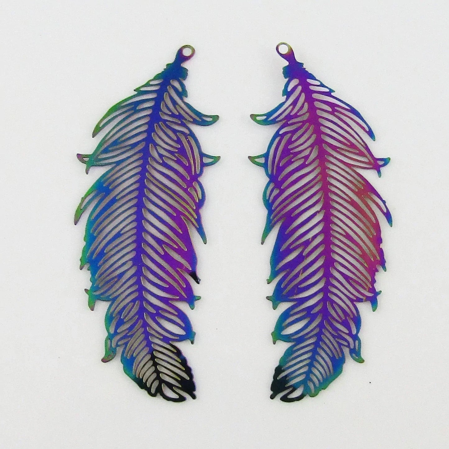 Bulk 6pce Laser Cut Feather Charm Pendant Earring Component SSteel 47x19mm
