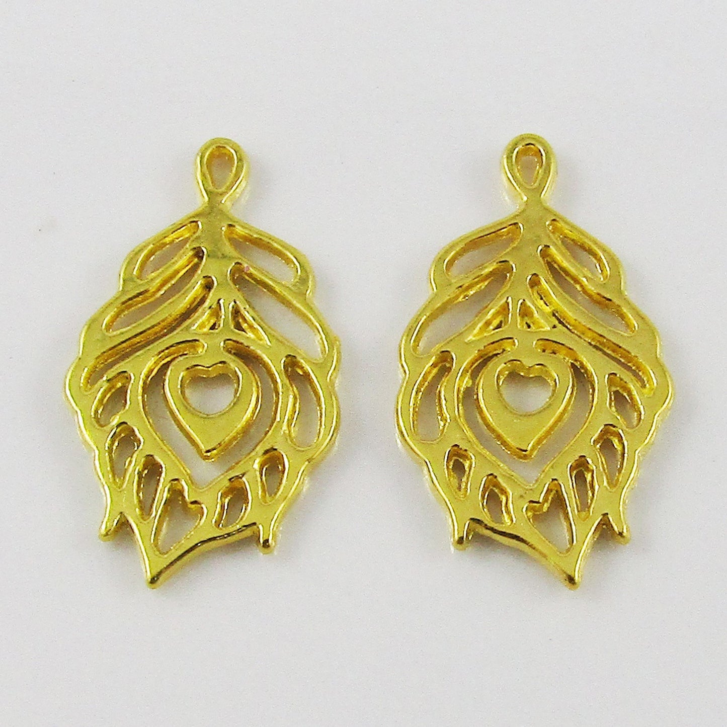 Bulk Peacock Feather Charm Pendant Gold 22.5x13mm Select Qty