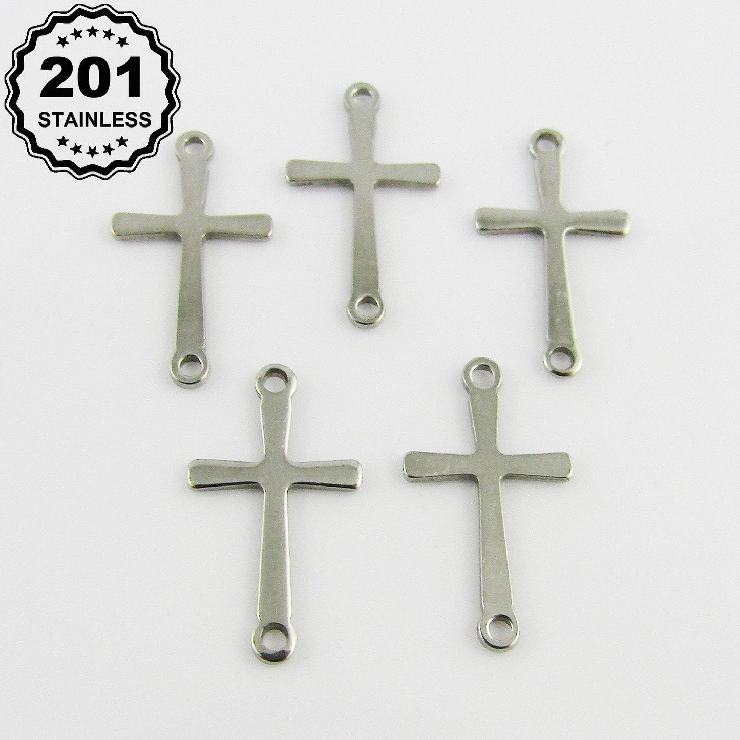 Bulk Simple Crucifix Cross Connector Charm Pendant 201 Stainless Steel 17x9mm