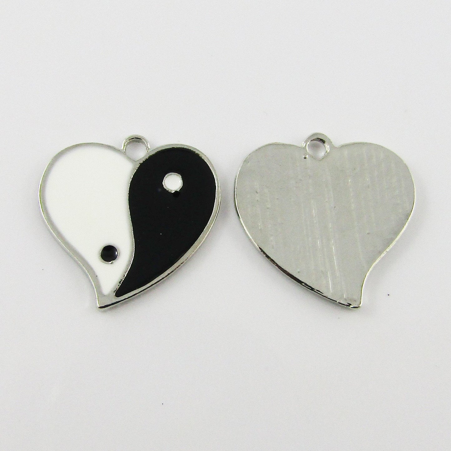 Bulk 10pce Enamel Yin Yang Heart Charm Pendant Couple Dark Light 21x21mm