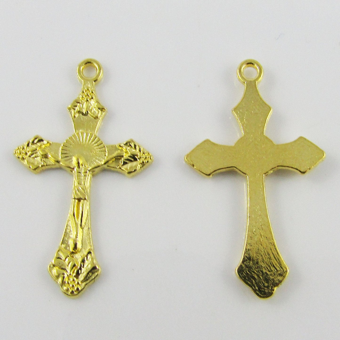 BULK Jesus Crucifix Golden Charm Pendant Religion Faith 33x20mm Select Qty