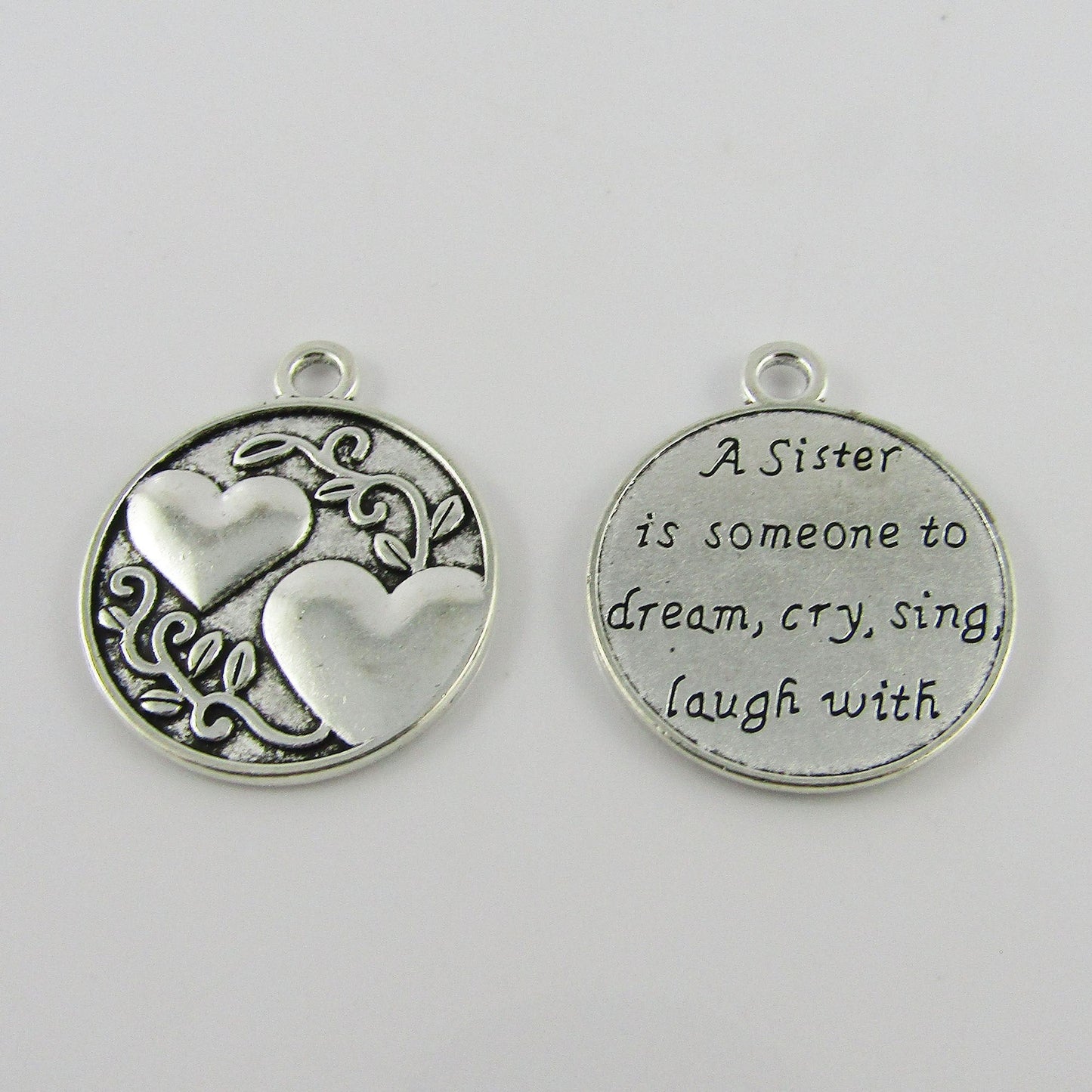 Bulk Double Hearts A Sister Charm Pendant Family Alloy 24x29mm Select Qty