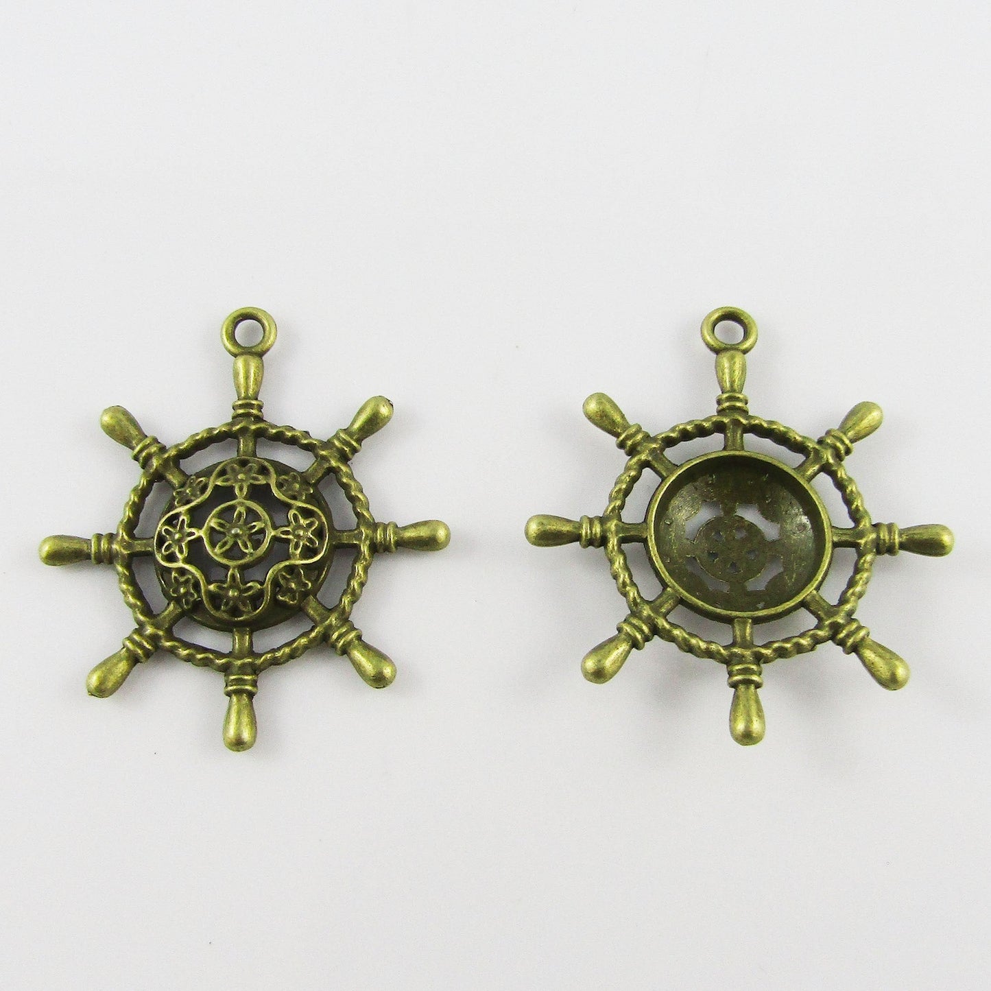 Bulk Pirate Ship Helm Charm Pendant Wheel Antique Bronze 35x39mm Select Qty