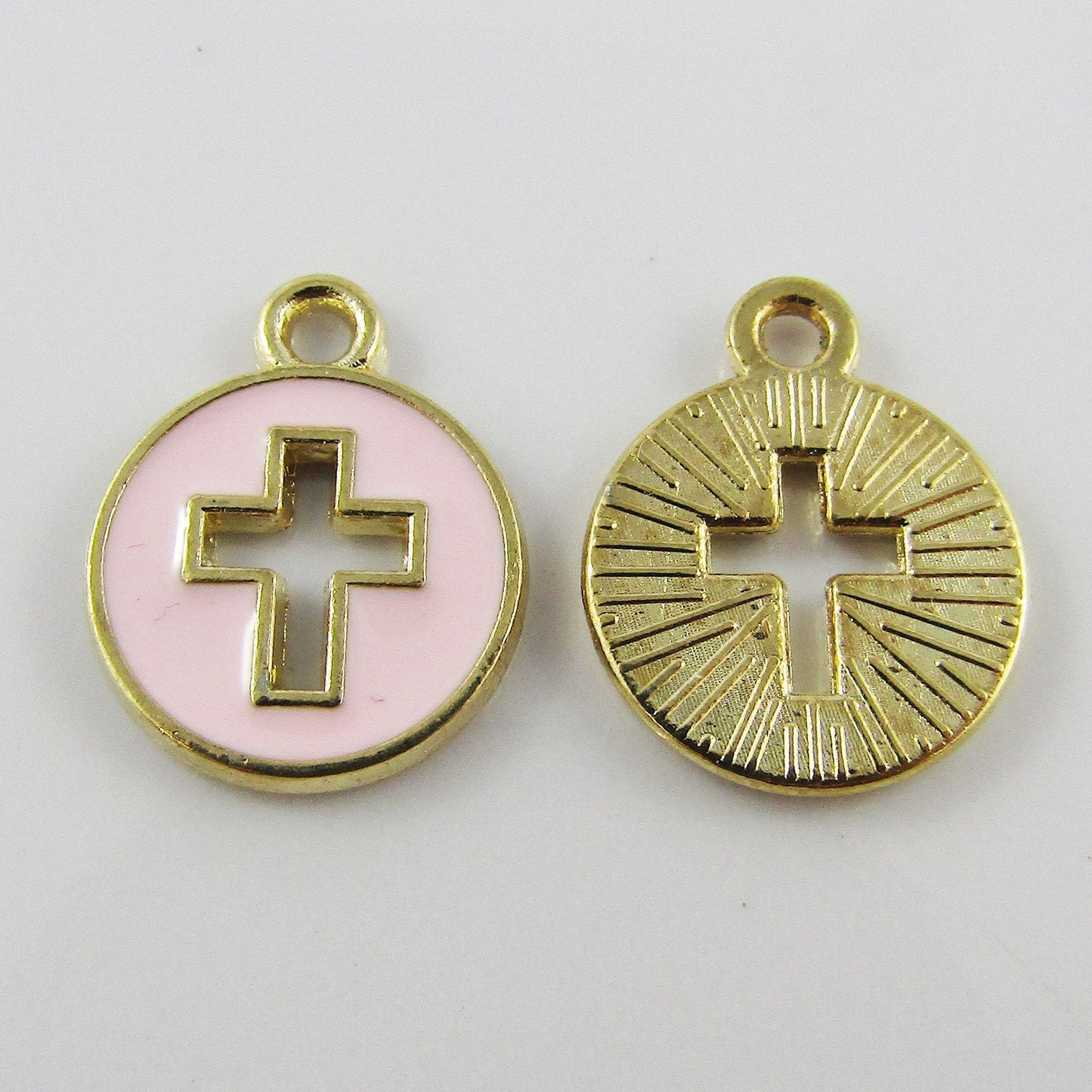 Bulk 10pce Enamel Cross Disc Charm Pendant Religious Cross 15x12mm Select Colour