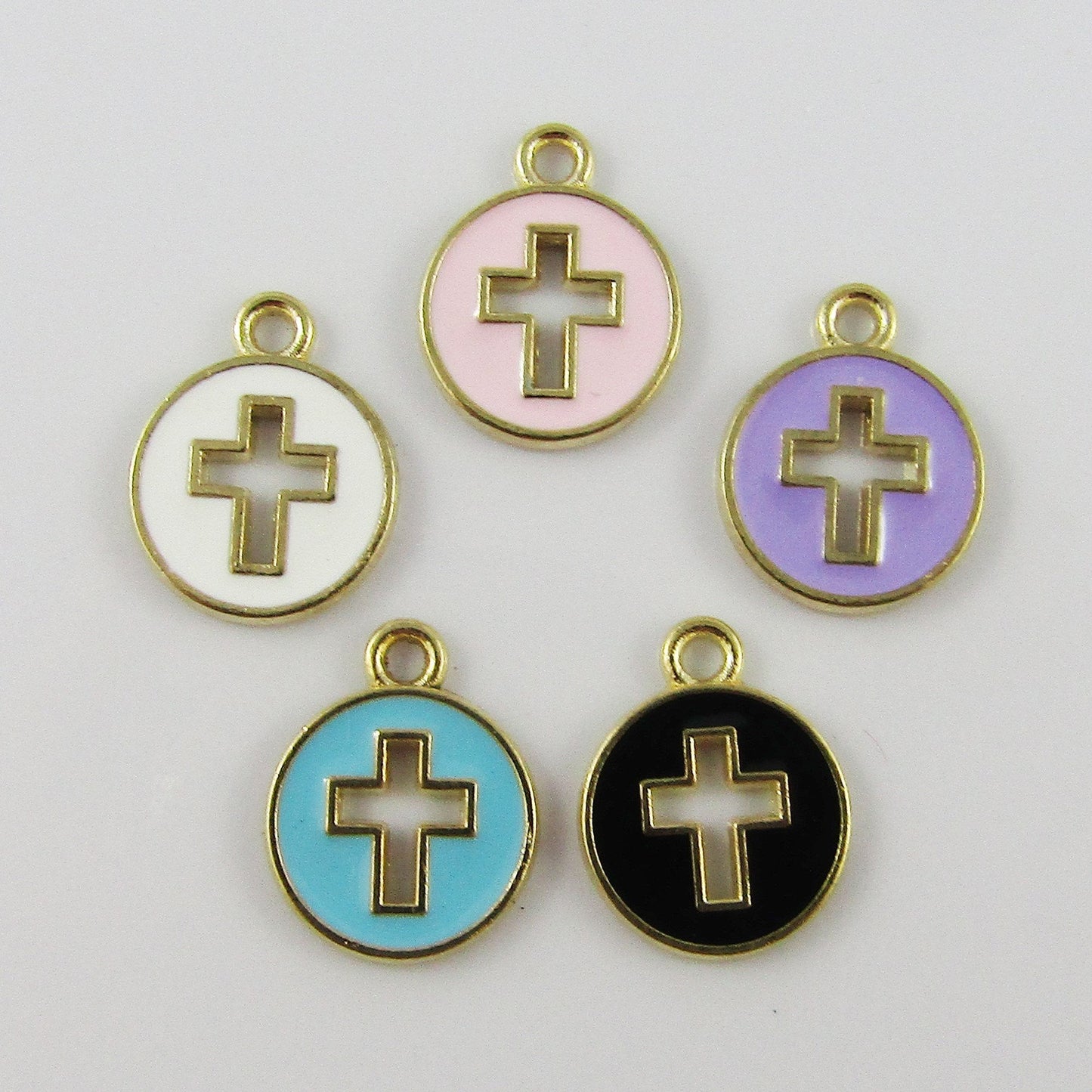 Bulk 10pce Enamel Cross Disc Charm Pendant Religious Cross 15x12mm Select Colour