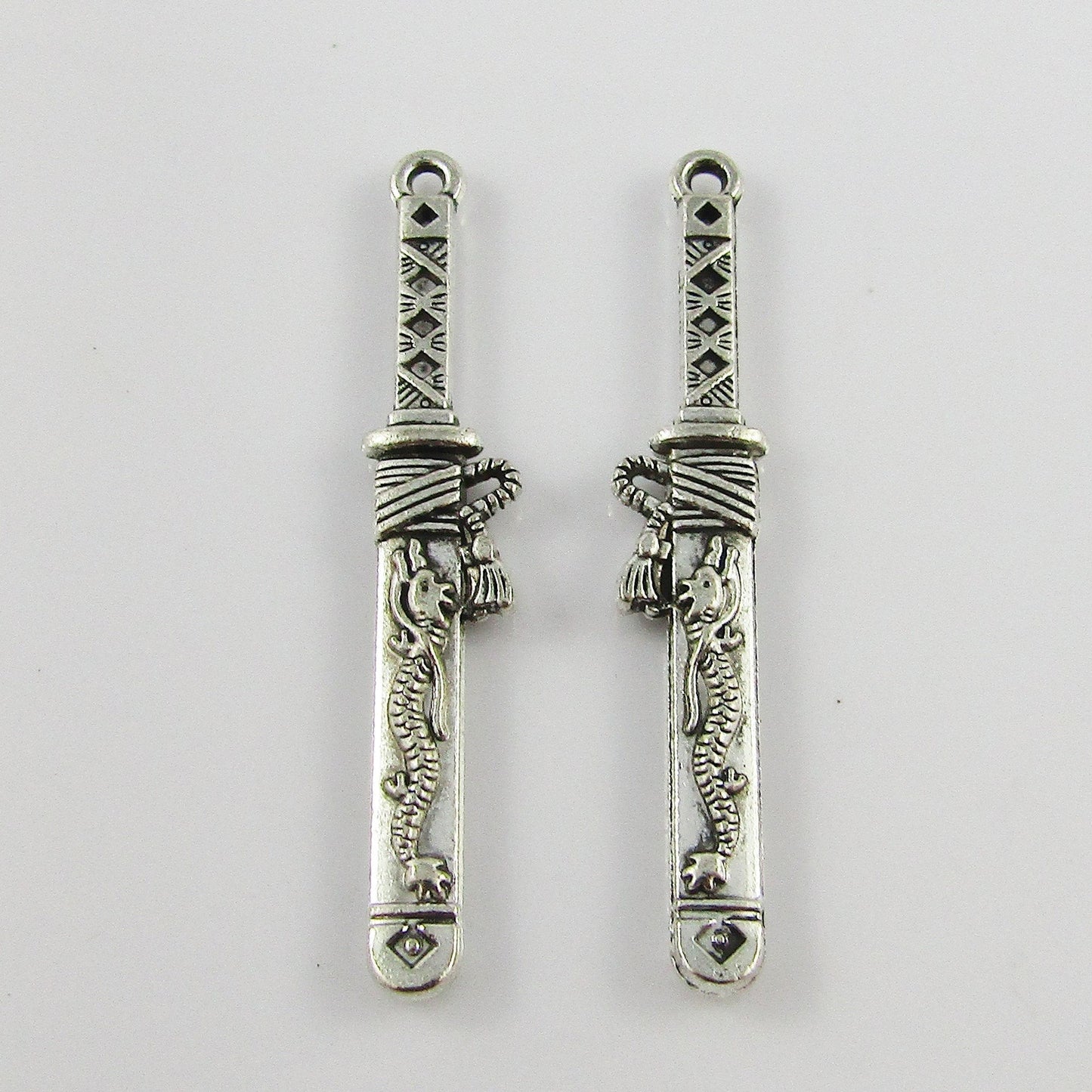 Bulk Samurai Sword Charm Pendant Japanese Ninja 44x8mm Select Qty