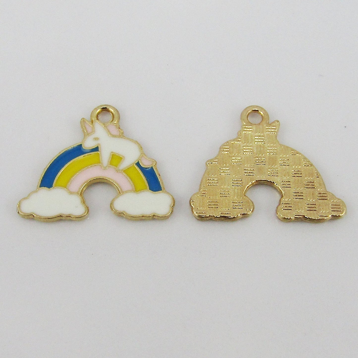 Bulk 10pce Enamel Unicorn Rainbow Charm Pendant Light Gold Colourful 16.5x20mm