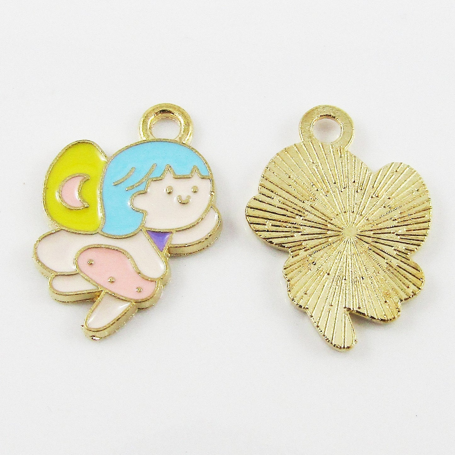 Bulk 10pce Enamel Cherub Fairy Charm Pendant Light Gold Colourful 20.3x14mm