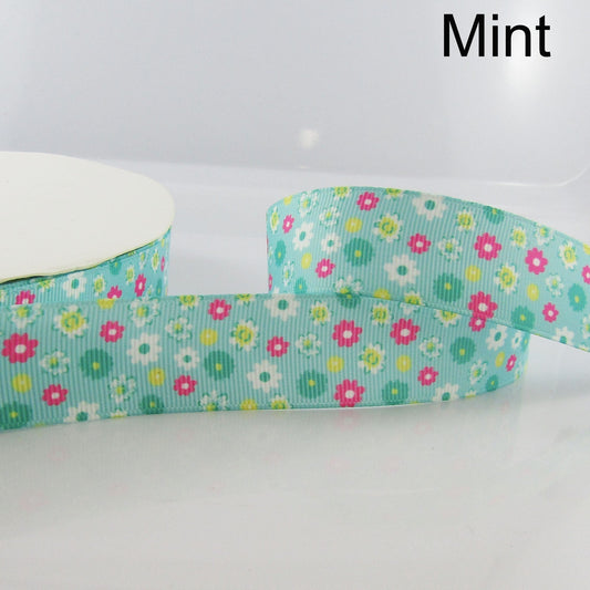 3metres Printed Cute Flower Grosgrain Ribbon 25mm Select Colour