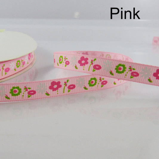 3metres Printed Wildflower Grosgrain Ribbon 10mm Select Colour