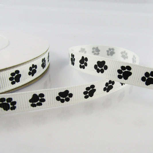 3metres Printed Paw Print Grosgrain Ribbon 10mm Select Black or Orange