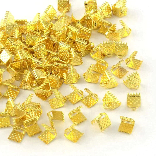 50 Sets (100pcs) Ribbon Cord Crimp End Caps with Loop Iron 6x7mm Select Colour