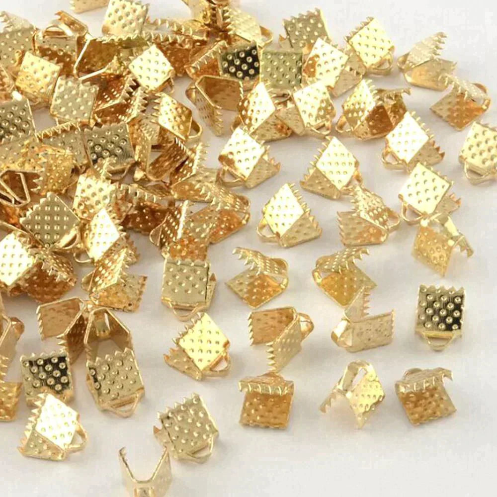 50 Sets (100pcs) Ribbon Cord Crimp End Caps with Loop Iron 6x7mm Select Colour