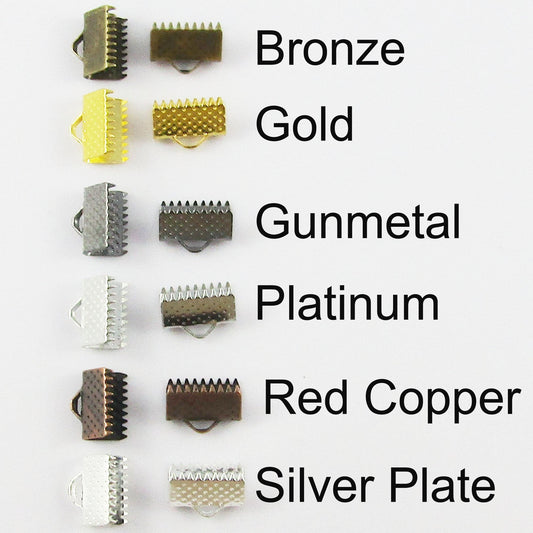 50 Pieces Ribbon Cord Crimp End Caps with Loop Iron 6x10mm Select Colour