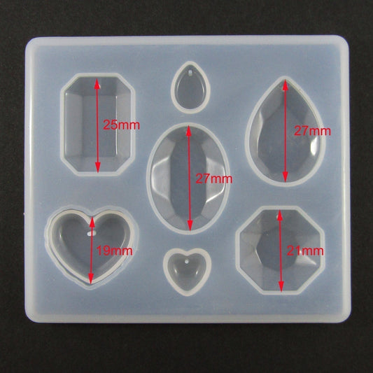 Mixed Faceted Gemstone Shape Pendant Silicone Casting Mould for Epoxy Resin