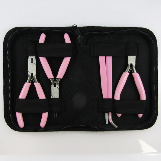 5pc Pink Jewellery Pliers and Tweezer set Round Nose Needle Nose and Side Cutter